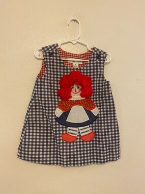 The Pond Vintage Raggedy Ann Blue Gingham Dress with Red Rag Doll Applique